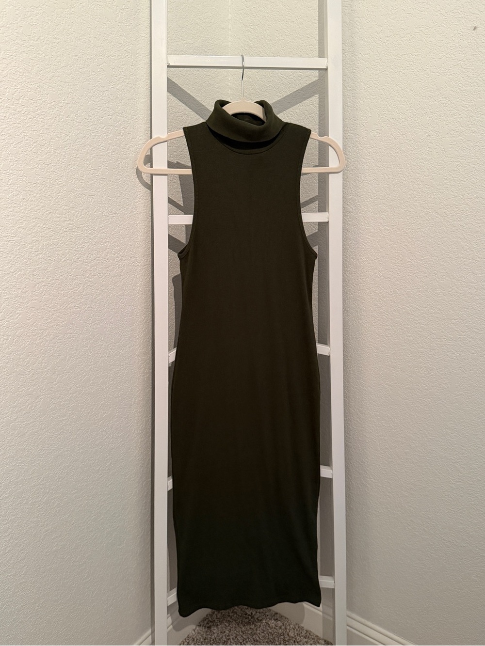 Zara Olive Sleeveless Mock Neck Midi Dress